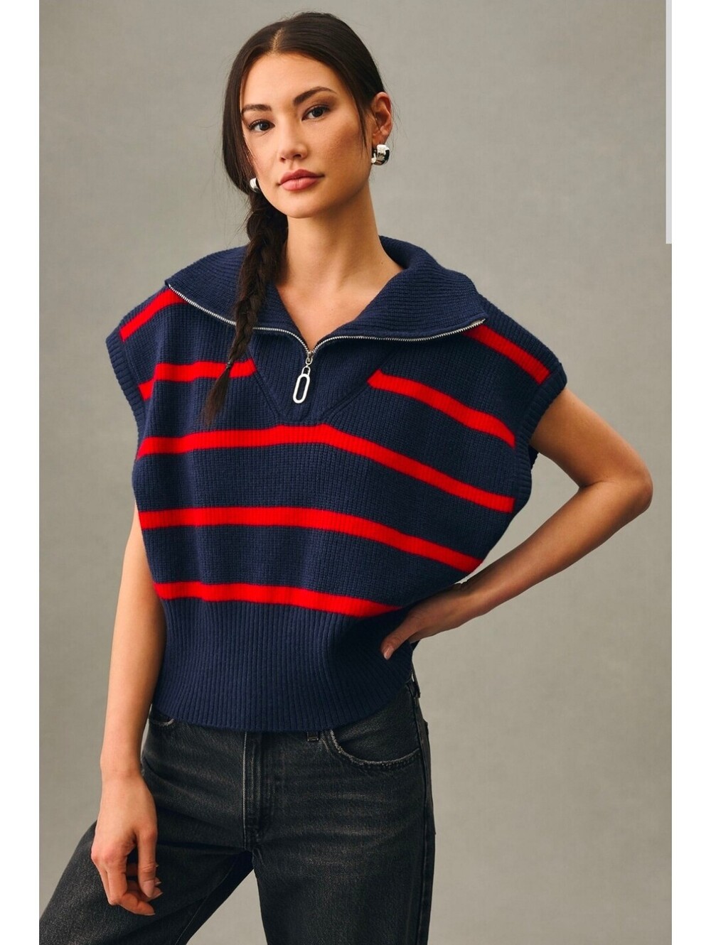 Maeve by Anthropologie Oversized Quarter-Zip Sweater Vest. One Size. Ret. $118